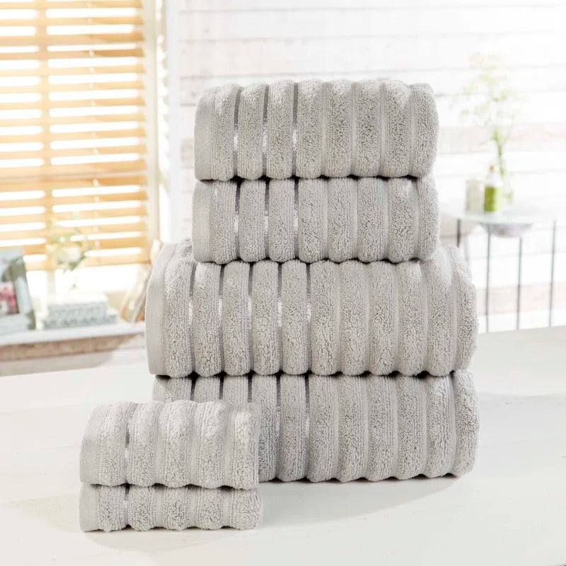 Asata 100% Cotton Ribbed Bath Towels - Set of 6