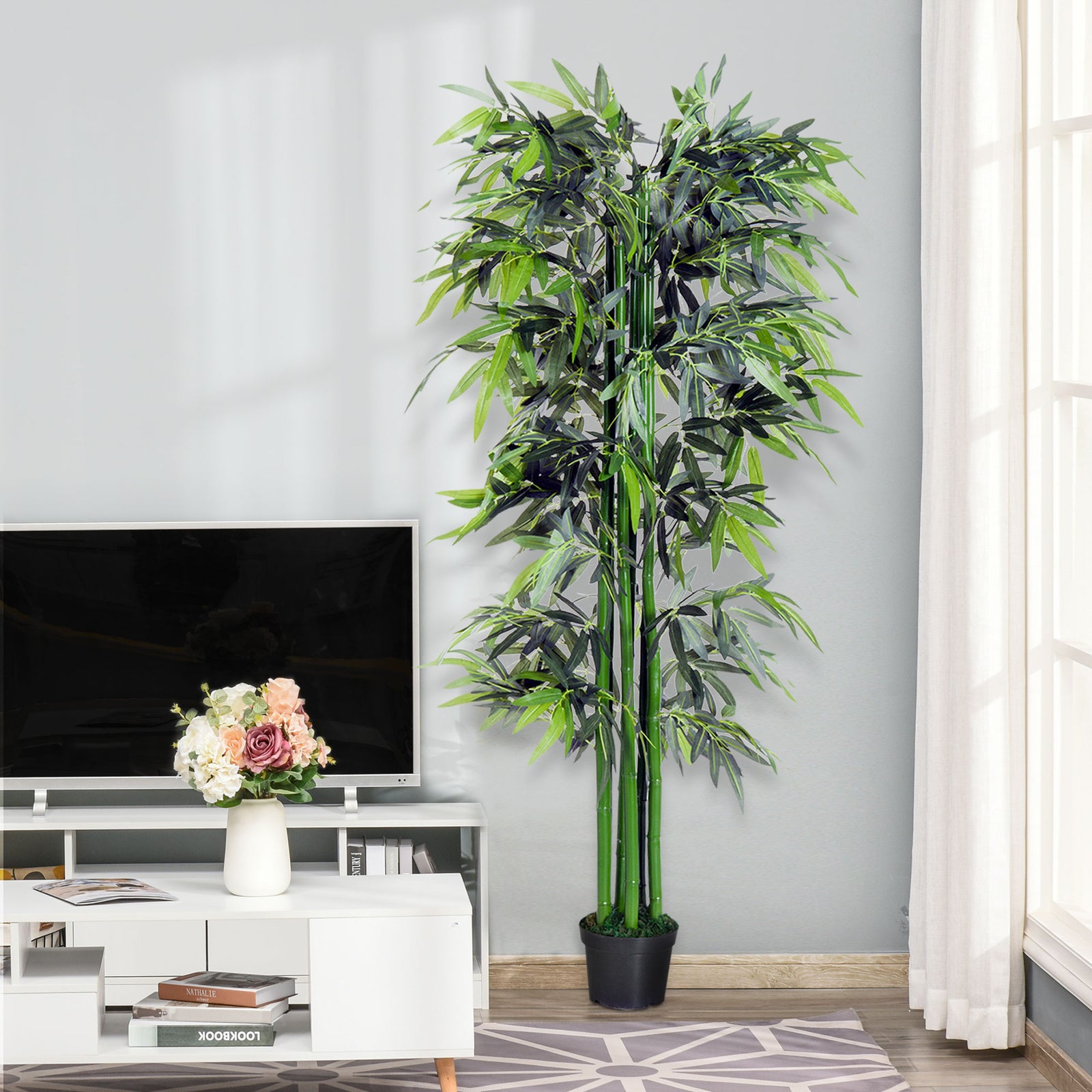 Outsunny Artificial Bamboo Tree Plant Greenary in a Pot 1.8M for Home or Office