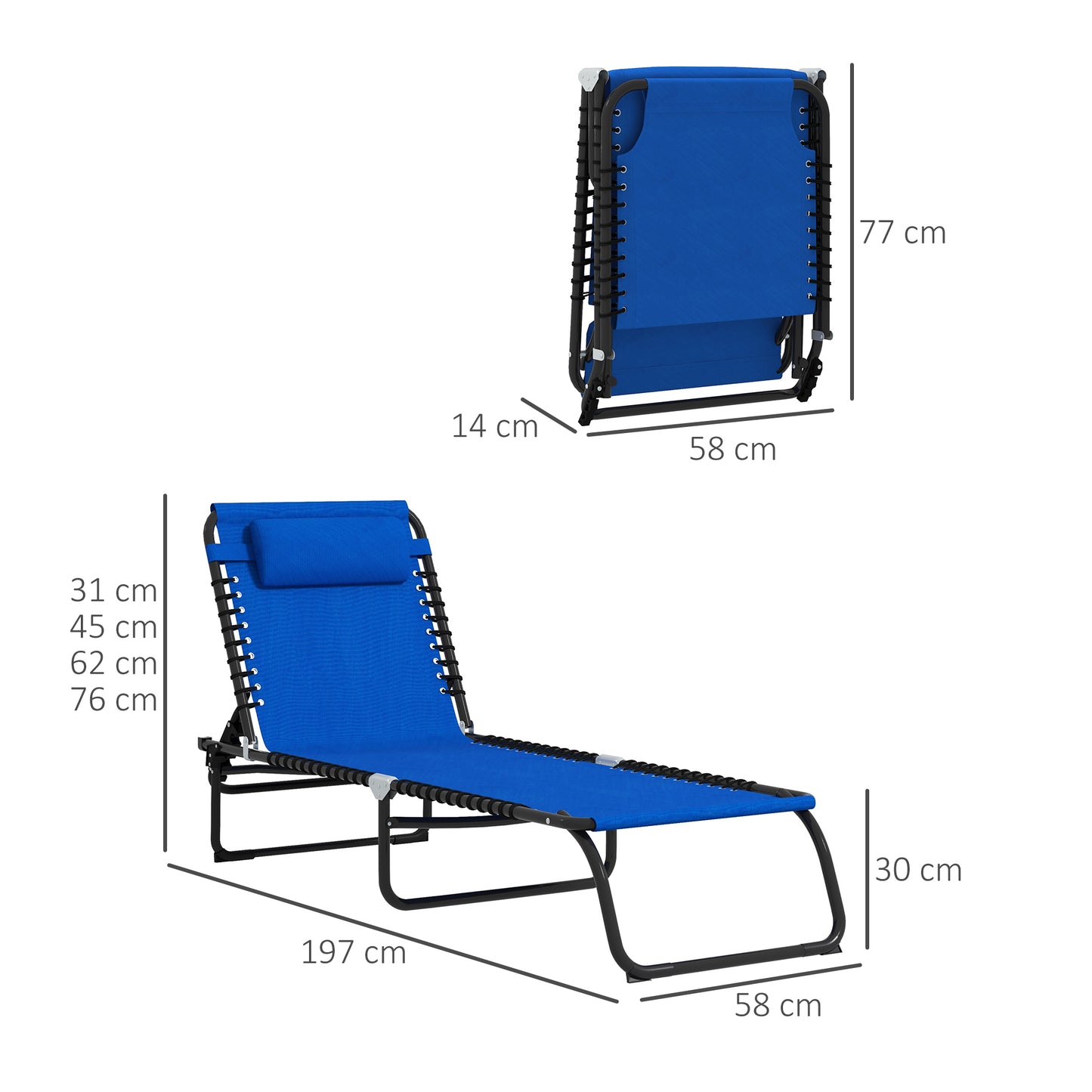 2 Pcs Beach Chaise Lounge 4 Adjustable Positions Sleeping Bed
