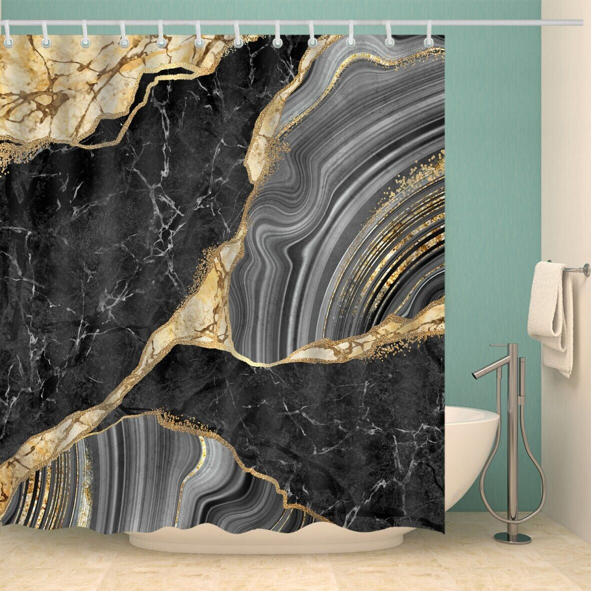 New Waterproof Polyester Fabric Bathroom Shower Curtain Sheer Panel 12 Hooks