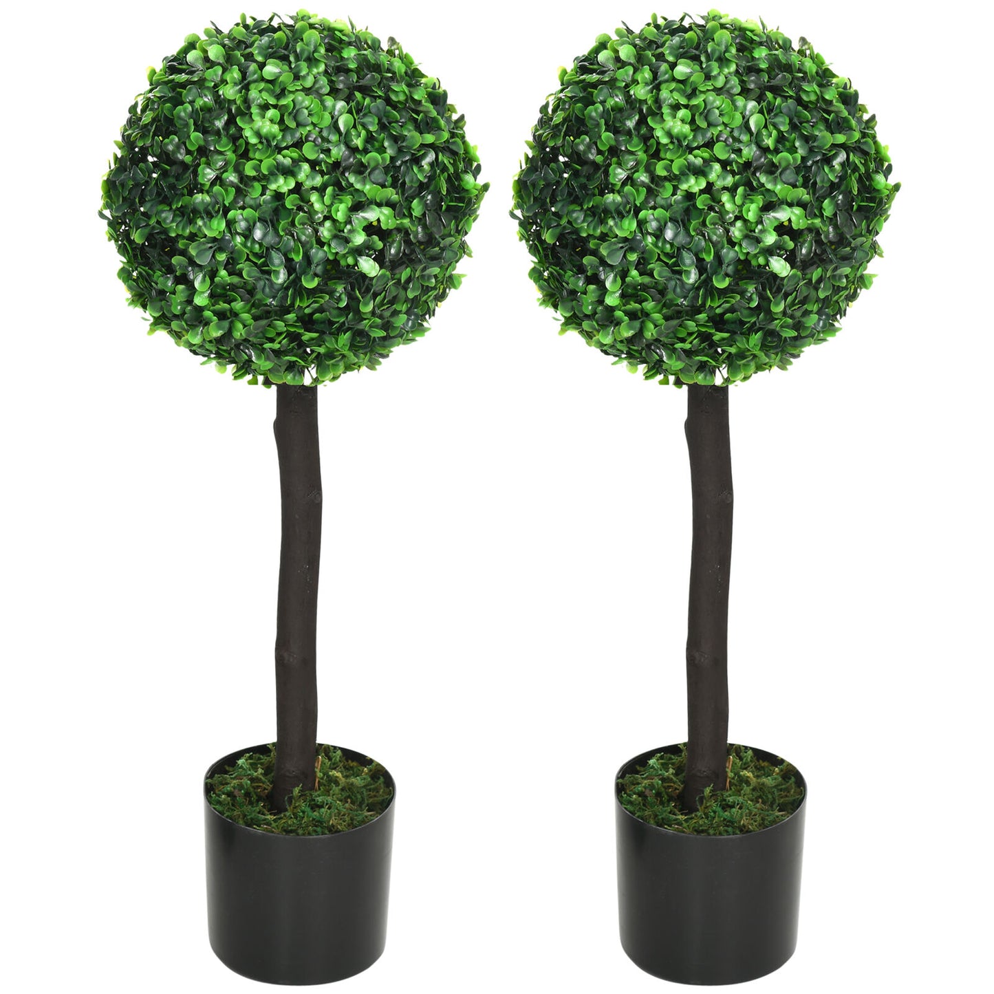 HOMCOM Set of 2 Potted Artificial Plants Boxwood Ball Trees Indoor Outdoor, 60Cm