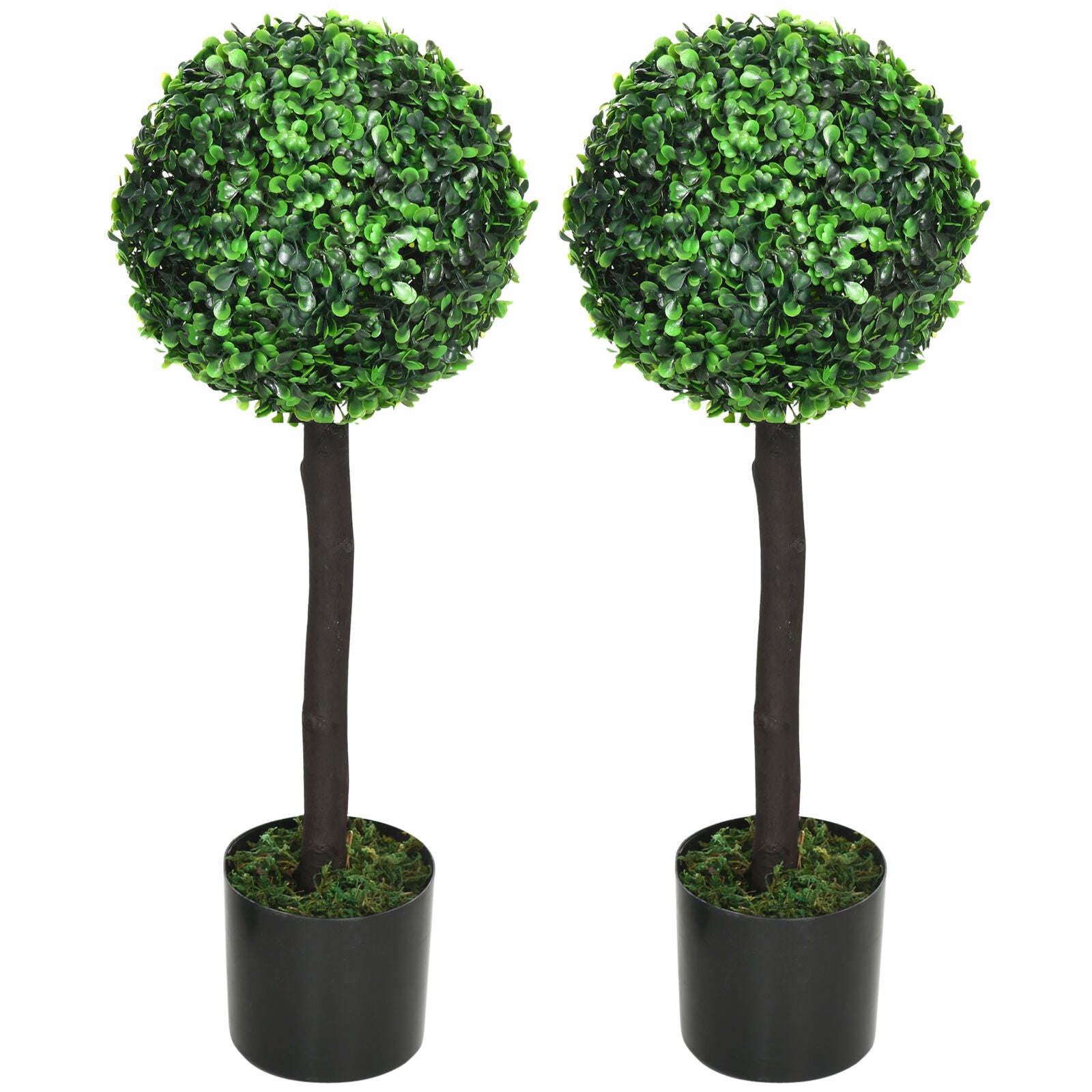 HOMCOM Set of 2 Potted Artificial Plants Boxwood Ball Trees Indoor Outdoor, 60Cm