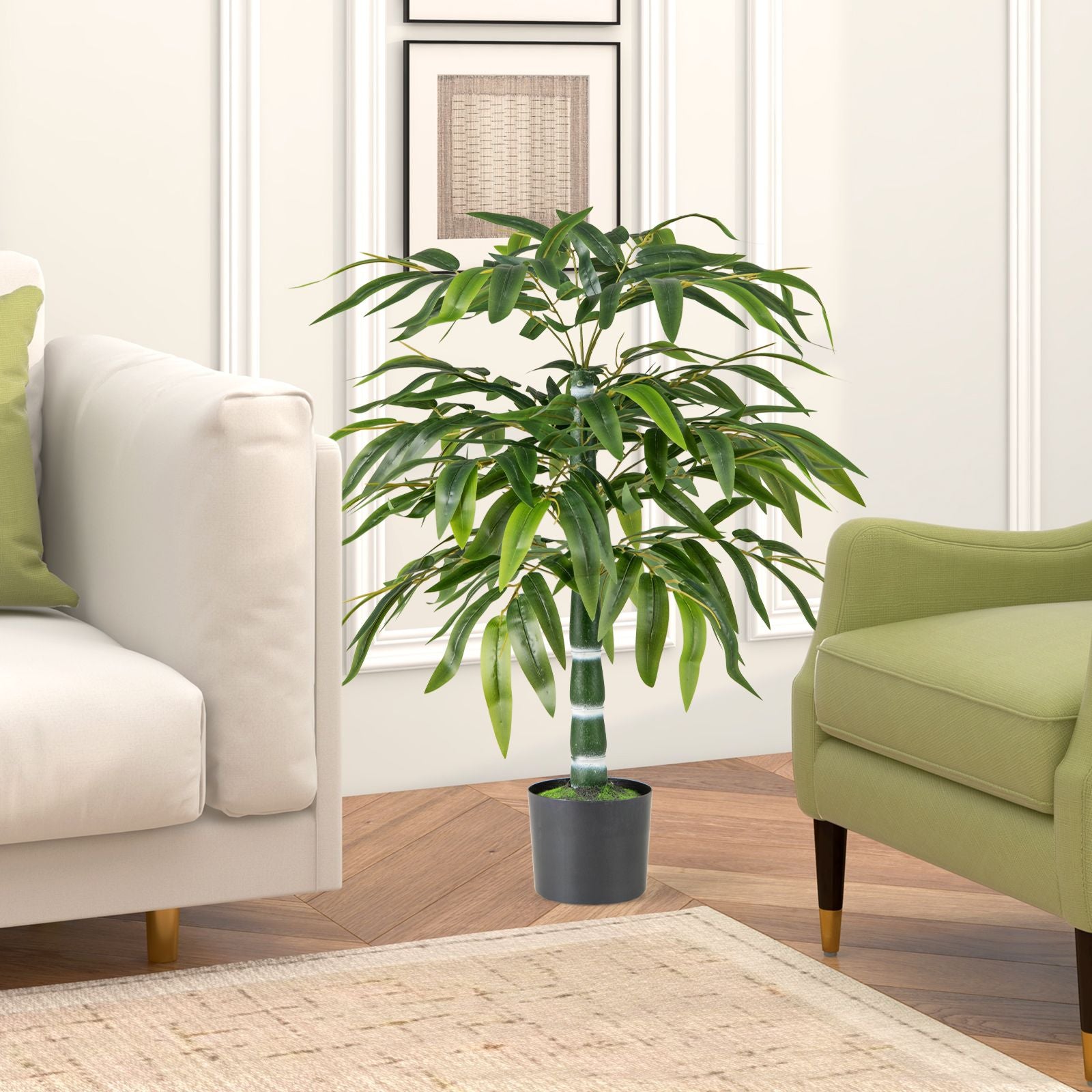 100 CM Artificial Bamboo Tree Set of 2 with Plastic Nursery Pot and Adjustable Branches