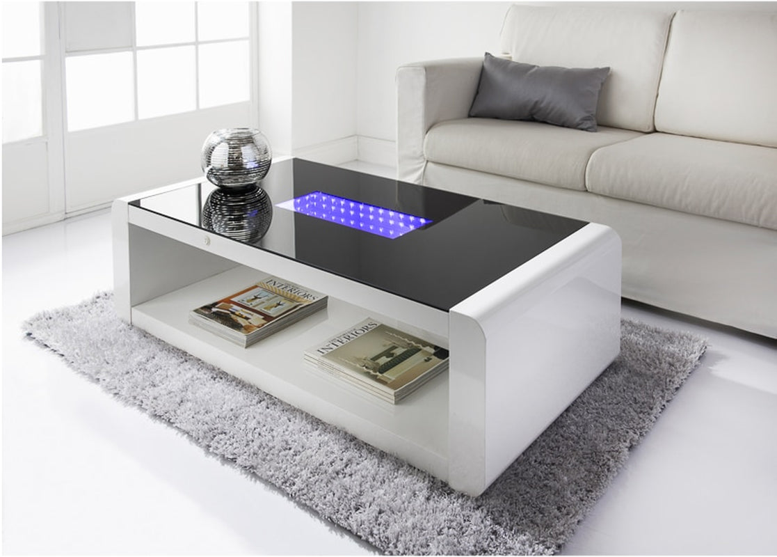 LED High Gloss Coffee Table Glass Top Living Room Decoration Furniture