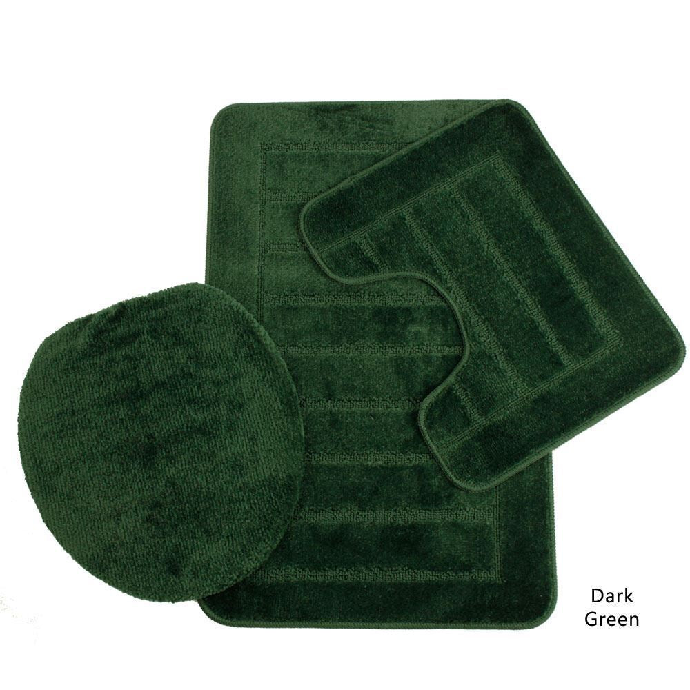 3 PIECE MULTI BATH MAT SET TOILET COVER PEDESTAL NON SLIP BATHROOM RUGS