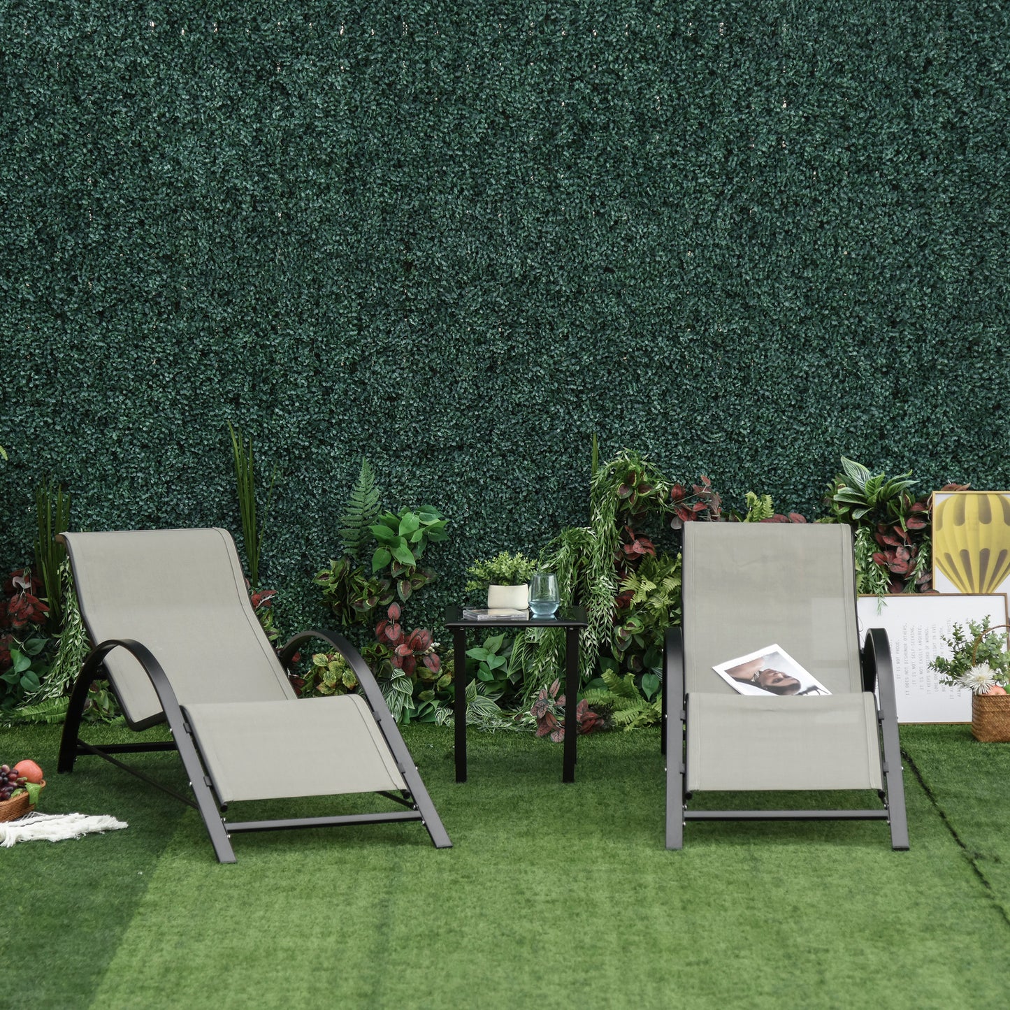 3 Pieces Lounge Chair Set Garden Recliner Chair with Coffee Table for Patio
