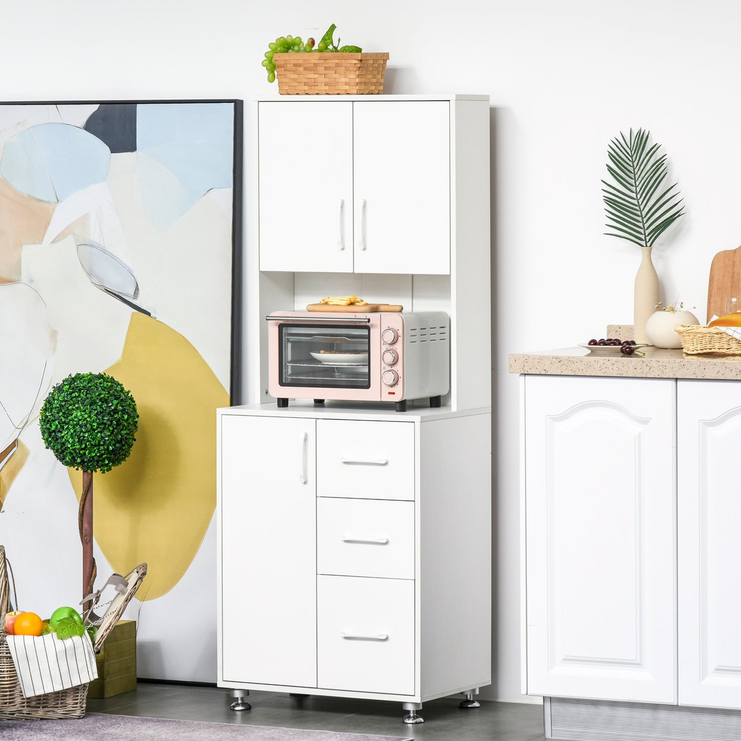 Modern Kitchen Cupboard with Storage Cabinets, 3 Drawers for Living Room