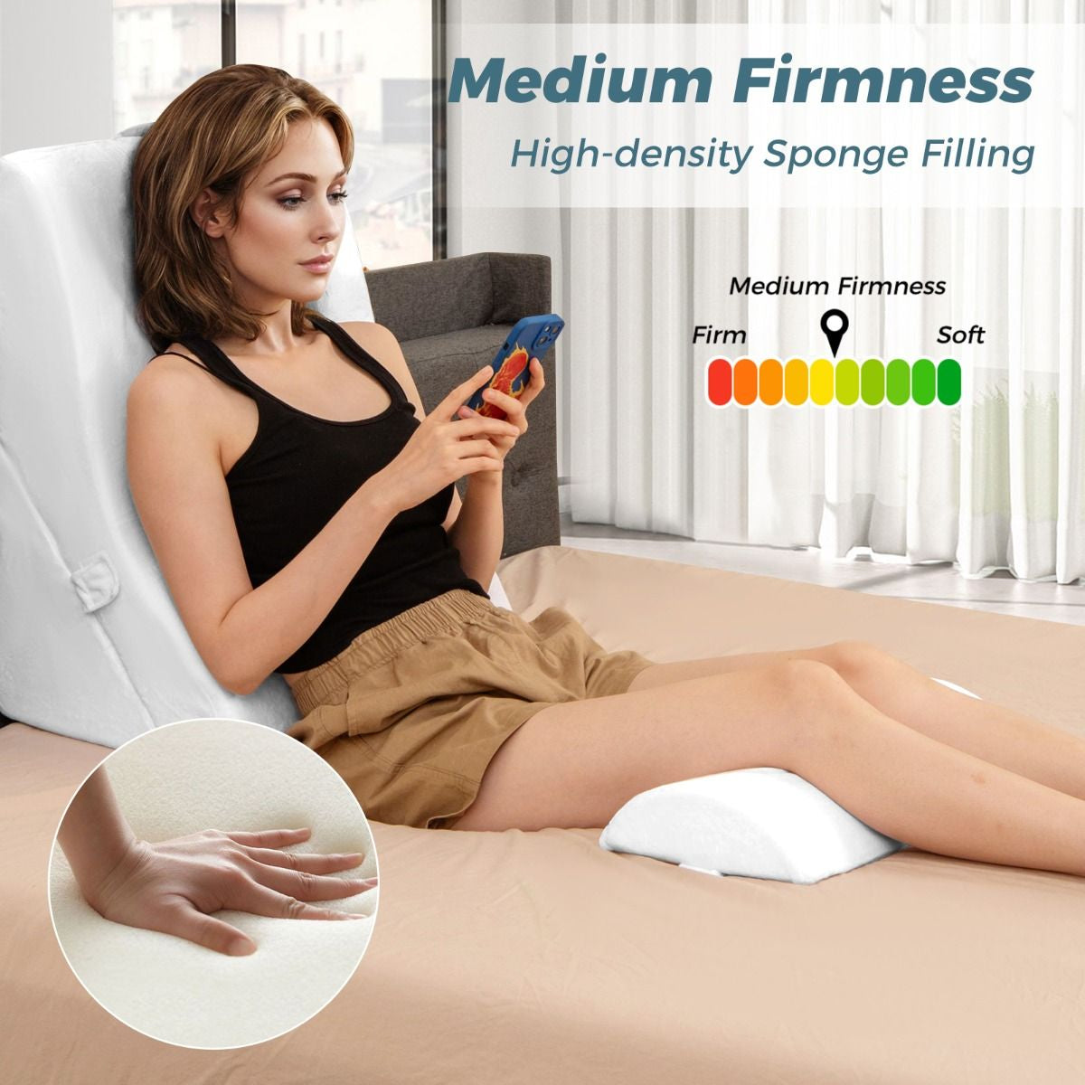 3 PCS Bed Wedge Pillow Set with Machine-Washable Cover for Snoring