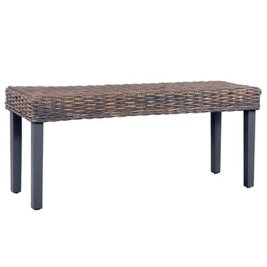 Bench 110 Cm Grey Natural Kubu Rattan and Solid Mango Wood
