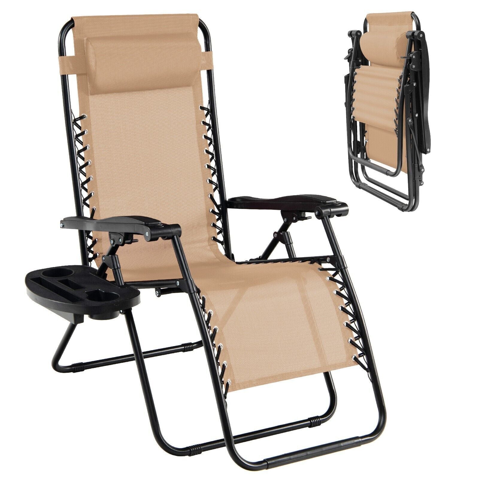 Folding Zero Gravity Chairs Outdoor Patio Recliners with Removable Headrests