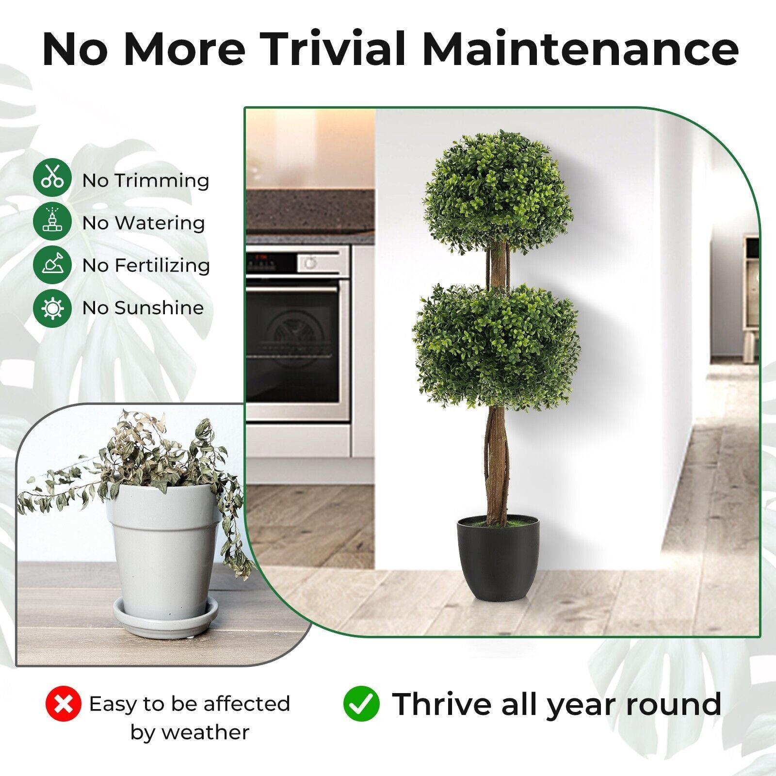 100CM Artificial Boxwood Topiary Double Ball Tree Faux Plant Fake Plant