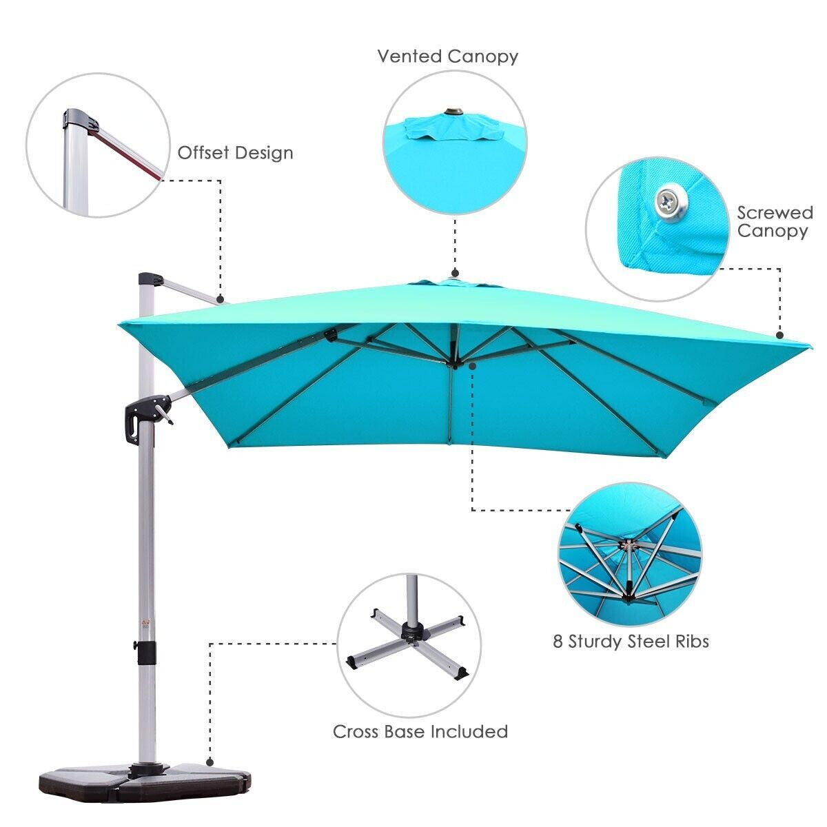 3M Cantilever Garden Parasol with Tilted Design and 360° Rotation