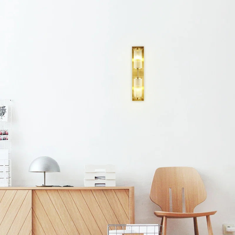 Angelica - Double Glass Wall Sconce Light for Living Room-Luxury Gold Wall Light – Antique Brass Sconce with Crystal Glow, Retro Decorative Fixture