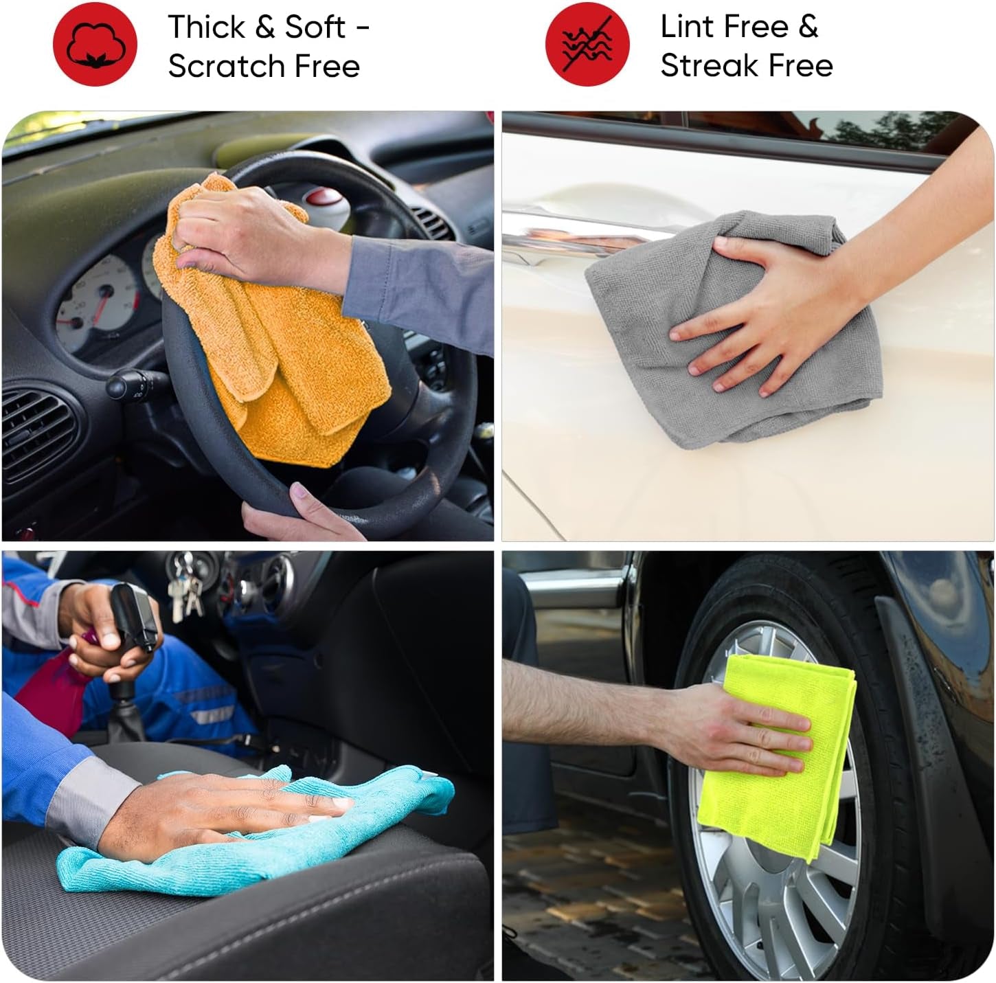 Microfibre Cloth 24 Pack-Premium All-Purpose Cleaning Cloths for Cars-Soft & Absorbent Lint Free Streak Free Wash Cloth for House, Kitchen, Windows,30X40Cm