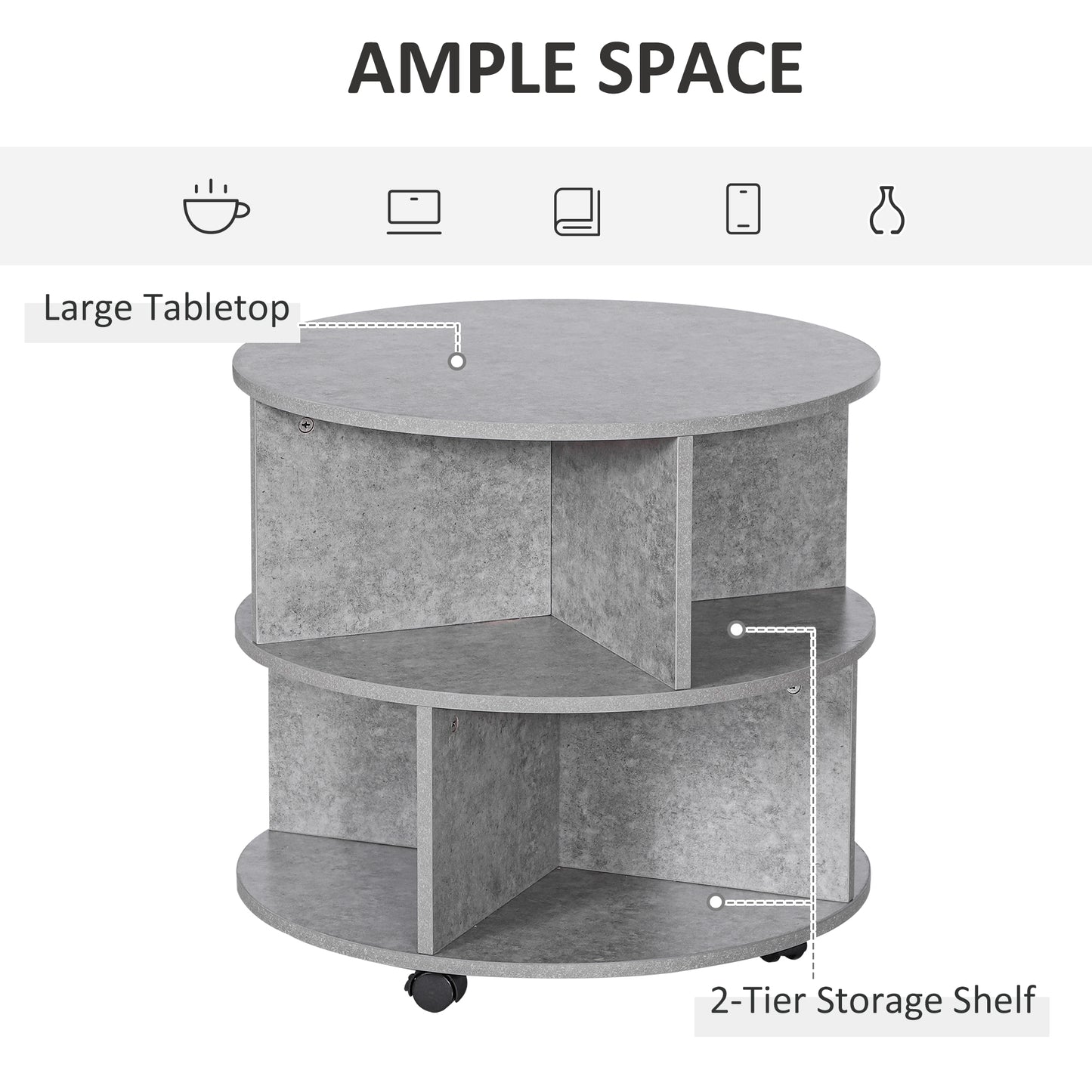 3 Tier round Coffee Table with Storage Shelves for Living Room