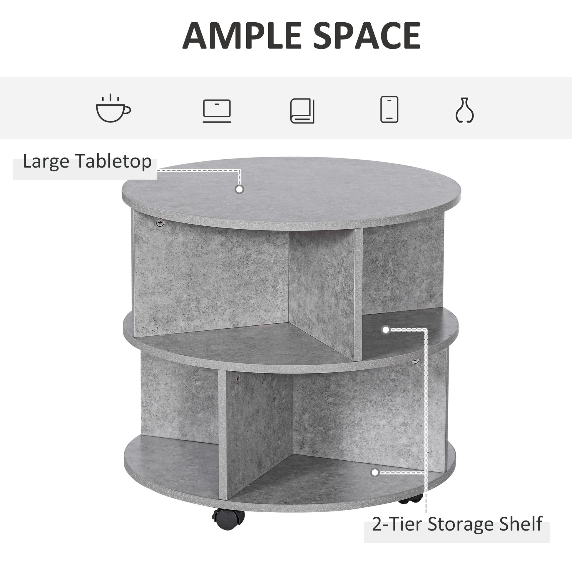 3 Tier round Coffee Table with Storage Shelves for Living Room