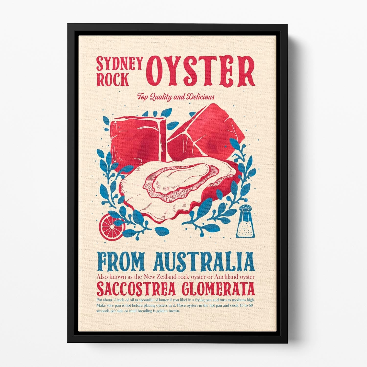 Oyster Kitchen Decor Floating Framed Canvas