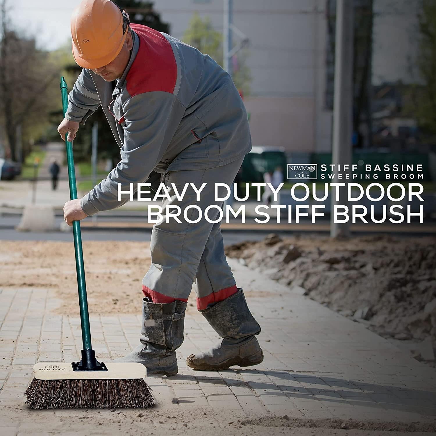 Outdoor Garden Broom Head with Handle Stiff Bassine Brush Yard Sweeping Bristle