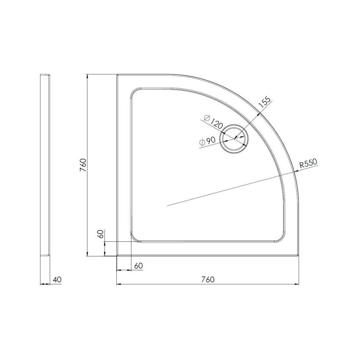 Slim 760 X 760 Quadrant Stone Resin Shower Tray for Wetroom Enclosure