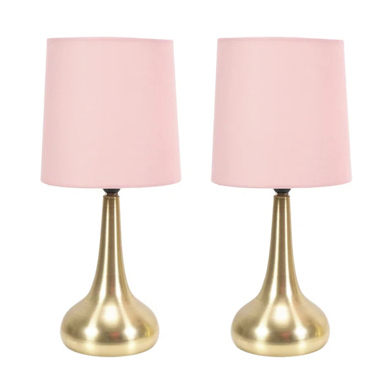 Akaysha Pair of Brushed Gold Touch Table Lamps with Fabric Shade