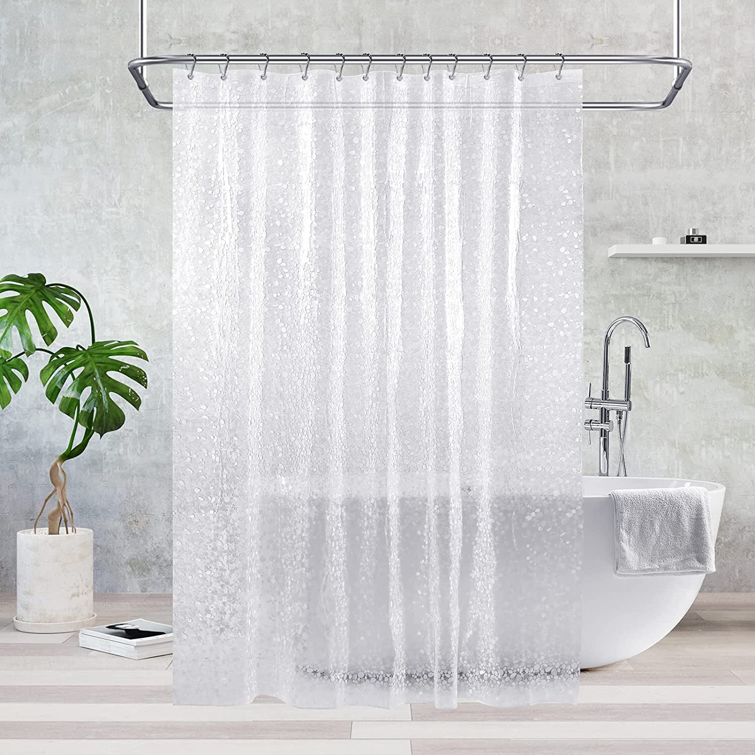3D Design Modern PEVA Shower Curtain Bathroom Waterproof with Hooks 180Cmx180Cm