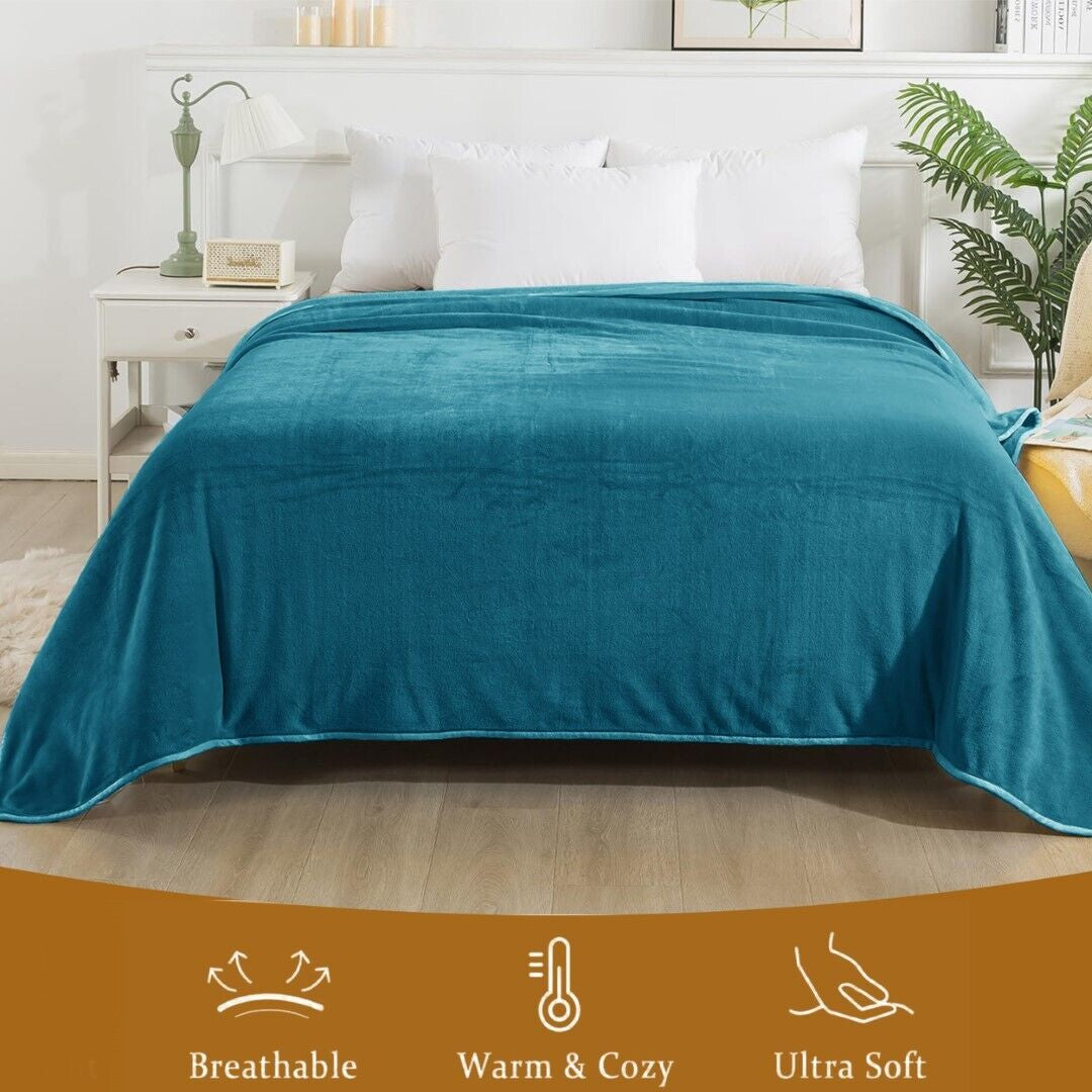 Large Fleece Blanket Throw Reversible Soft Warm Bed Sofa Blanket Double & King