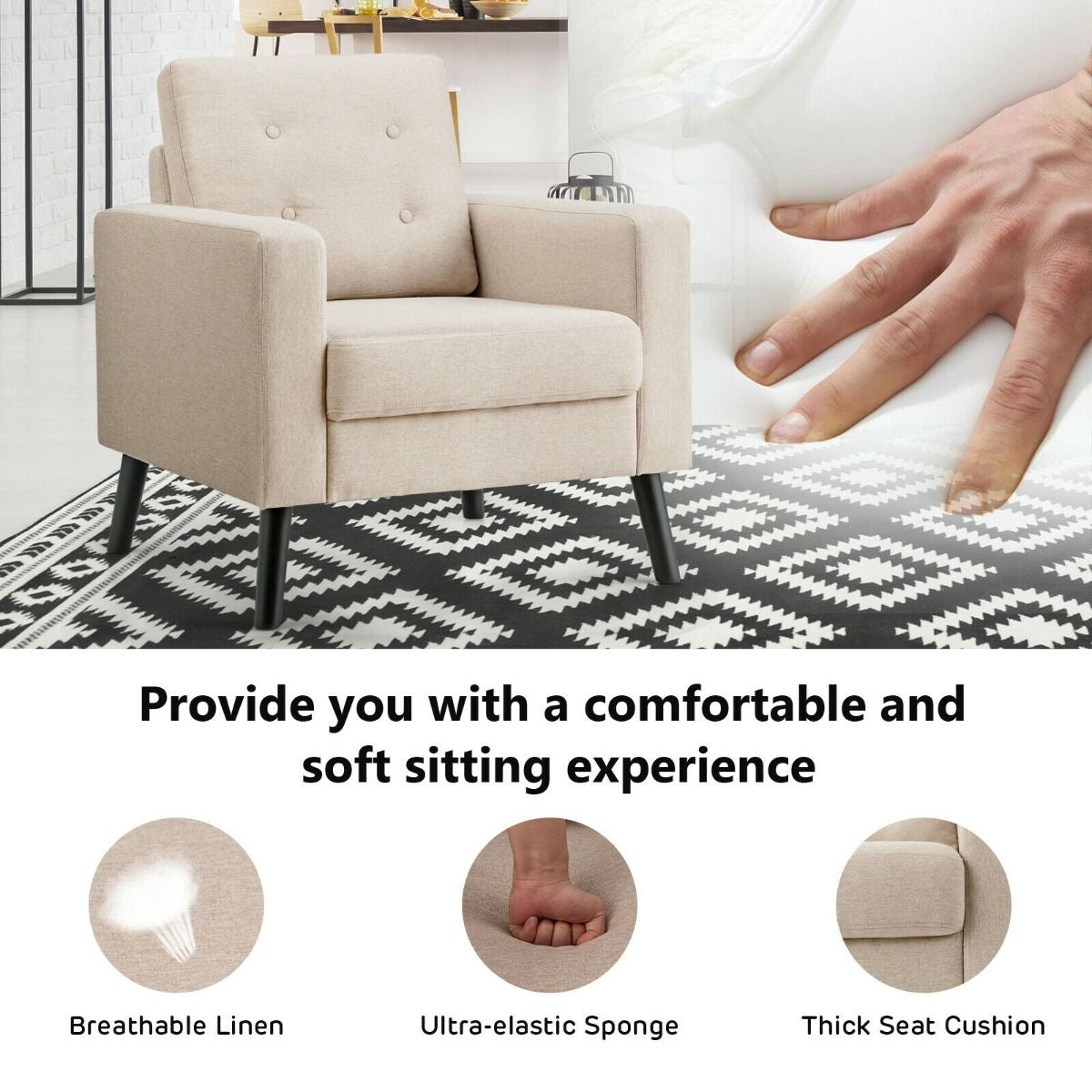 Modern Upholstered Accent Sofa Chair for Living Room