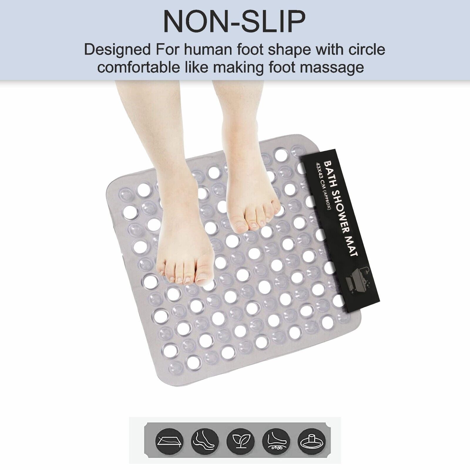 BATH SHOWER MAT NON SLIP PVC BATHROOM RUBBER MATS anti SLIP SUCTION 43 X 43 Cm