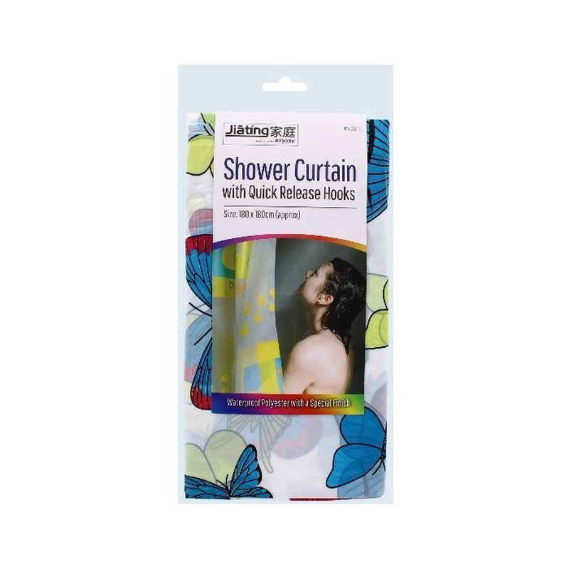 1Pk Rysons Assorted Shower Curtain with Quick Release Hooks Printed Fabric 180Cm