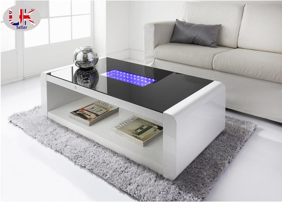 LED High Gloss Coffee Table Glass Top Living Room Decoration Furniture