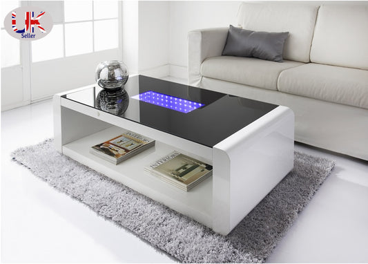 LED High Gloss Coffee Table Glass Top Living Room Decoration Furniture