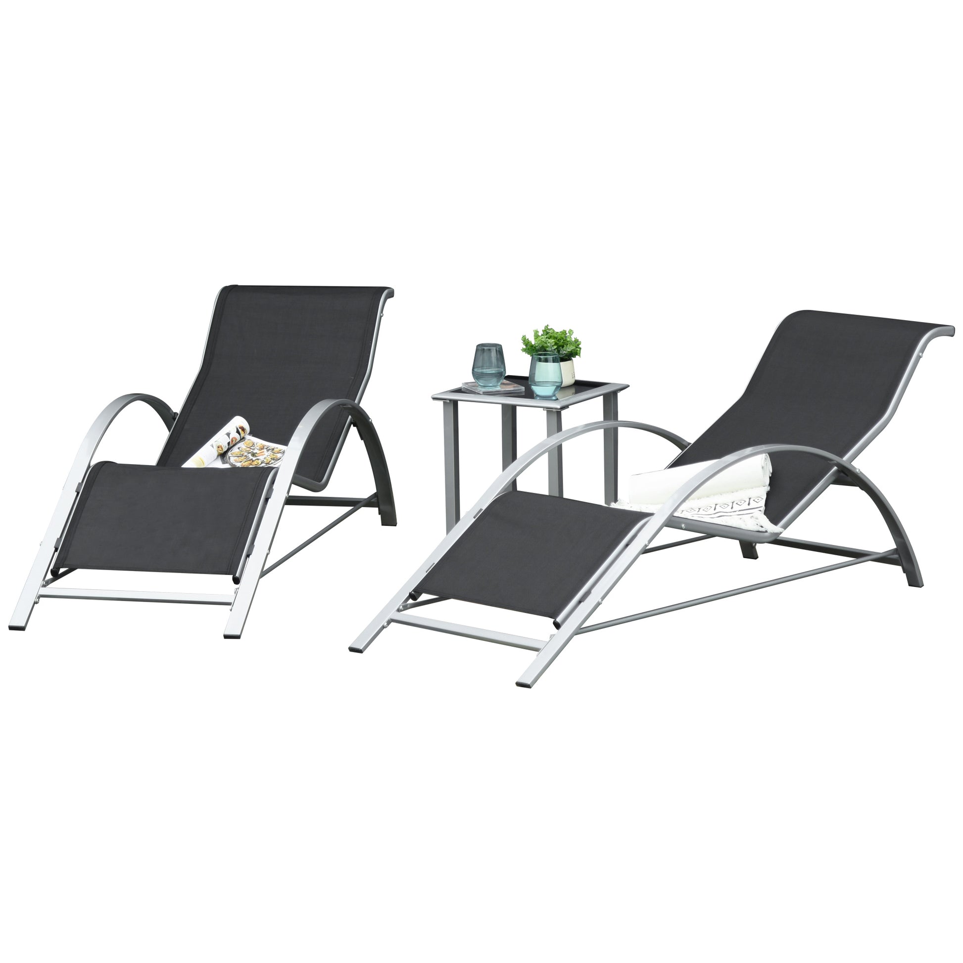 3 Pieces Lounge Chair Set Garden Recliner Chair with Coffee Table for Patio