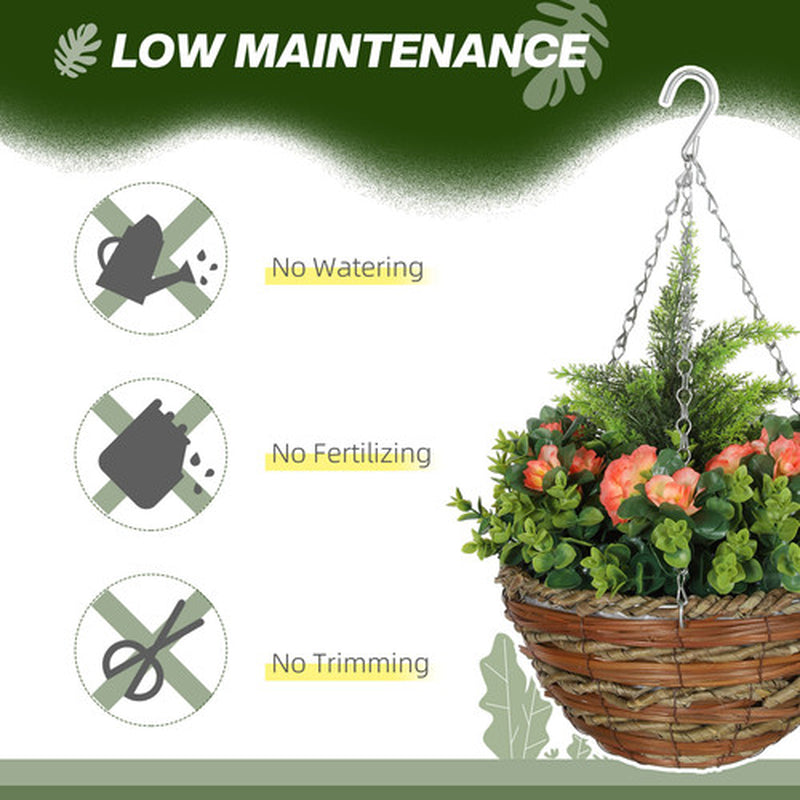 Outsunny 2 Pcs Artificial Lisianthus Flower Hanging Planter Basket Orange