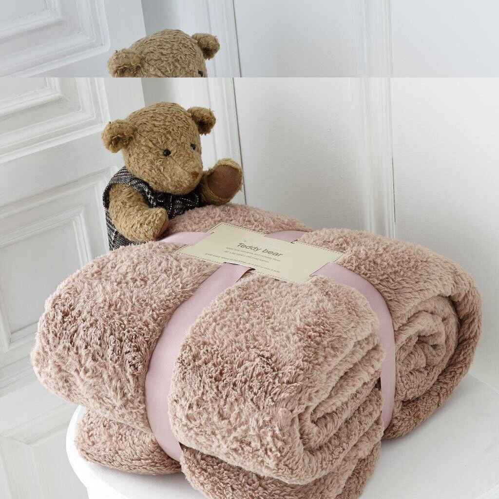 TEDDY BEAR FLEECE THROW over BED LARGE BEDSPREAD SOFT CUDDLY WARM SOFA BLANKET