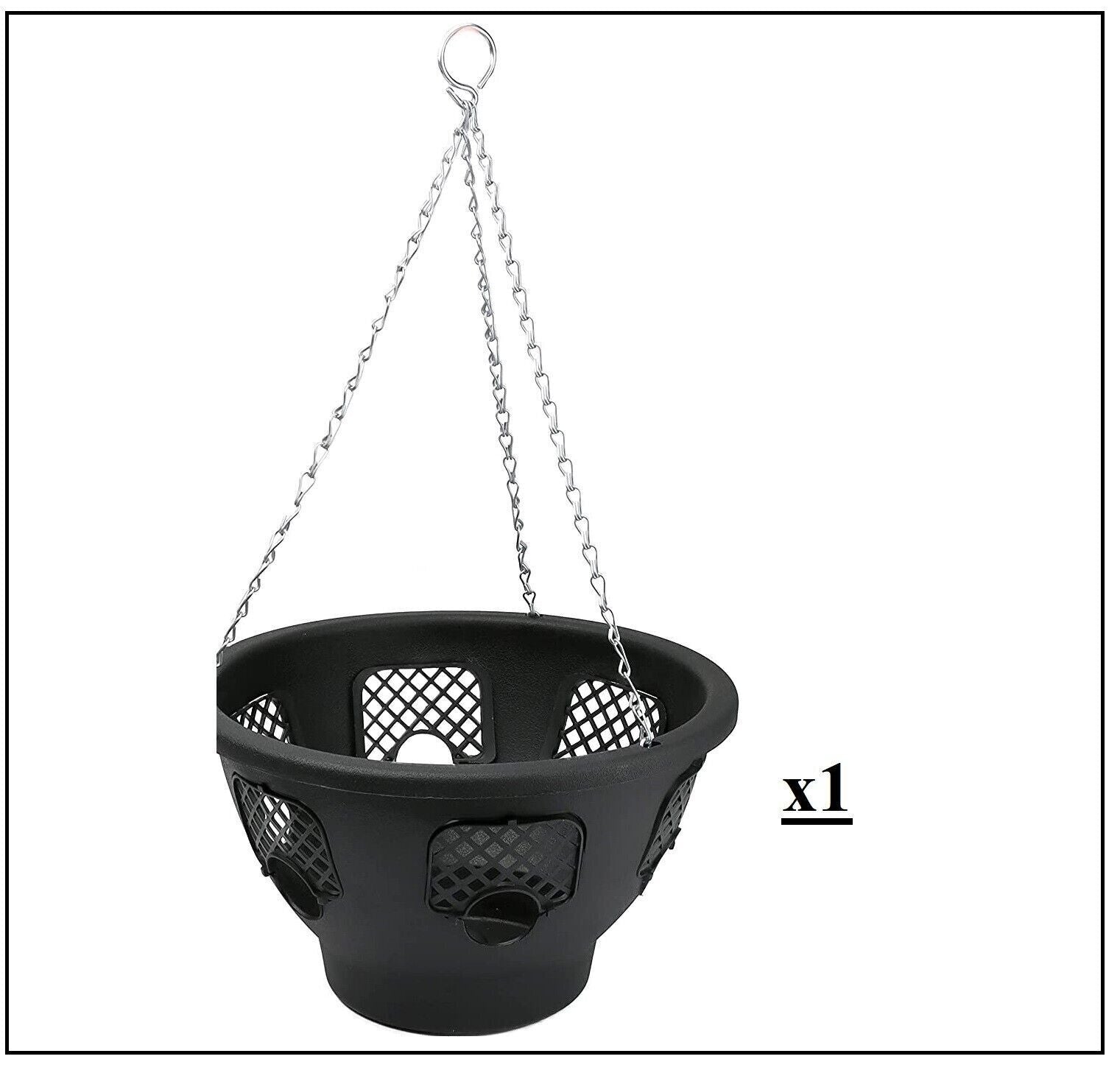 PLASTIC HANGING BASKETS for PLANTS FLOWERS GARDEN OUTDOOR HANGING BLACK 12 INCH