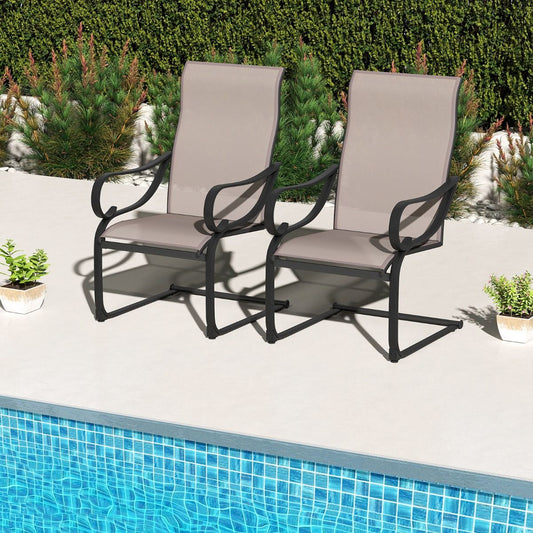 Patio Outdoor C-Spring Dining High-Back Chairs Set of 2