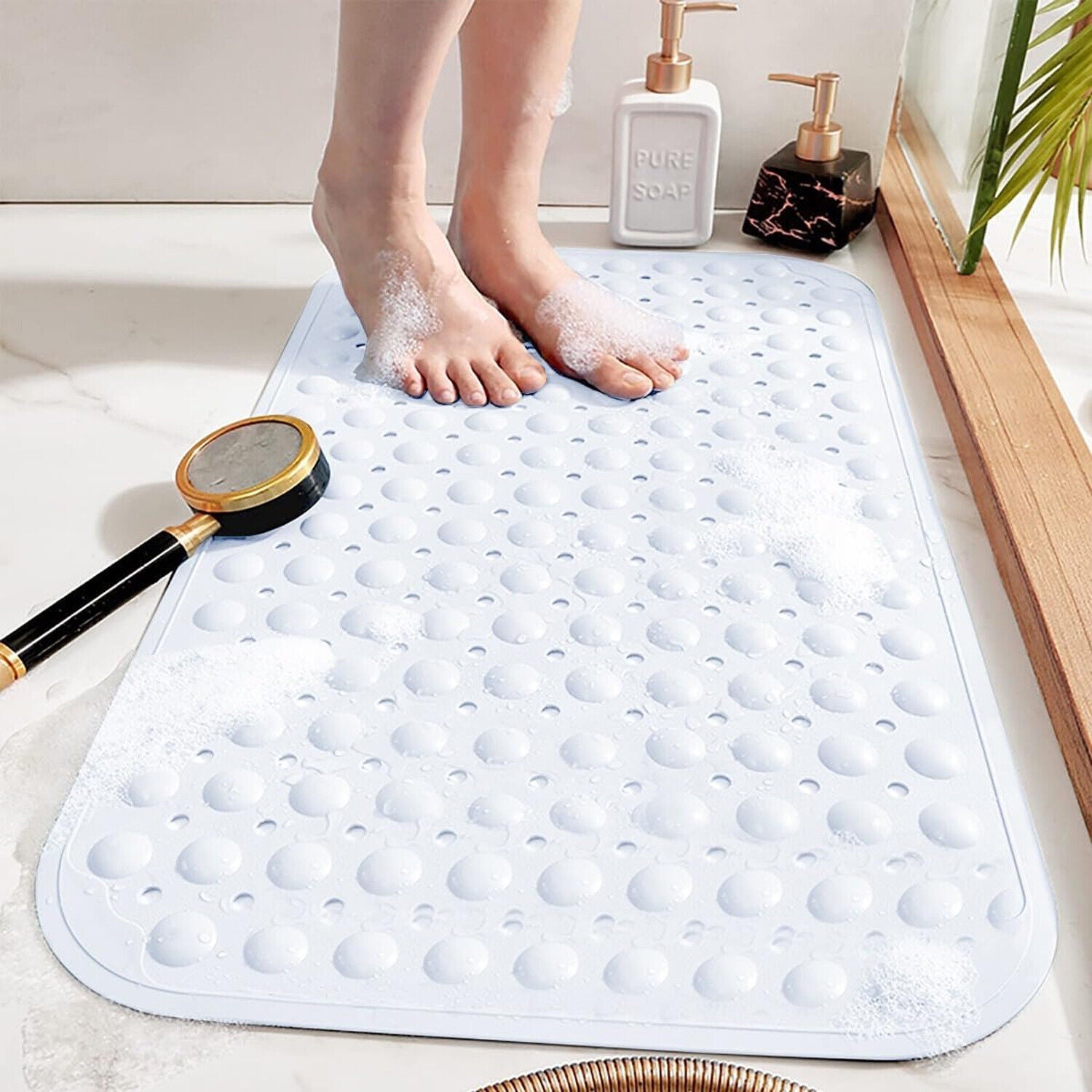 Extra Large Non Slip Bath Mat Bathtub Strong Suction Anti-Mold Rubber Shower Mat