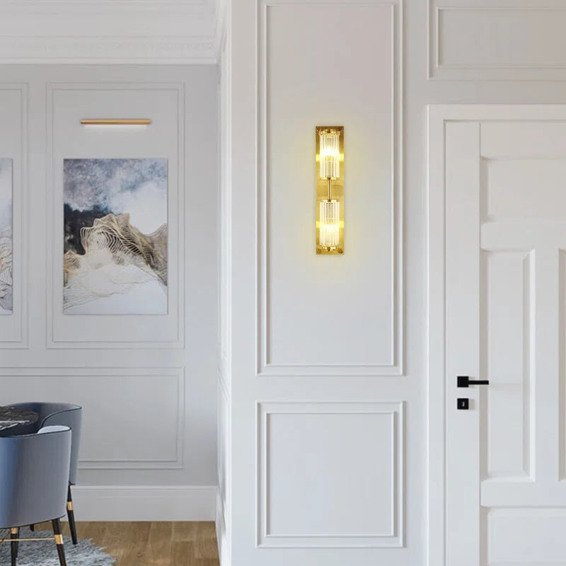 Angelica - Double Glass Wall Sconce Light for Living Room-Luxury Gold Wall Light – Antique Brass Sconce with Crystal Glow, Retro Decorative Fixture