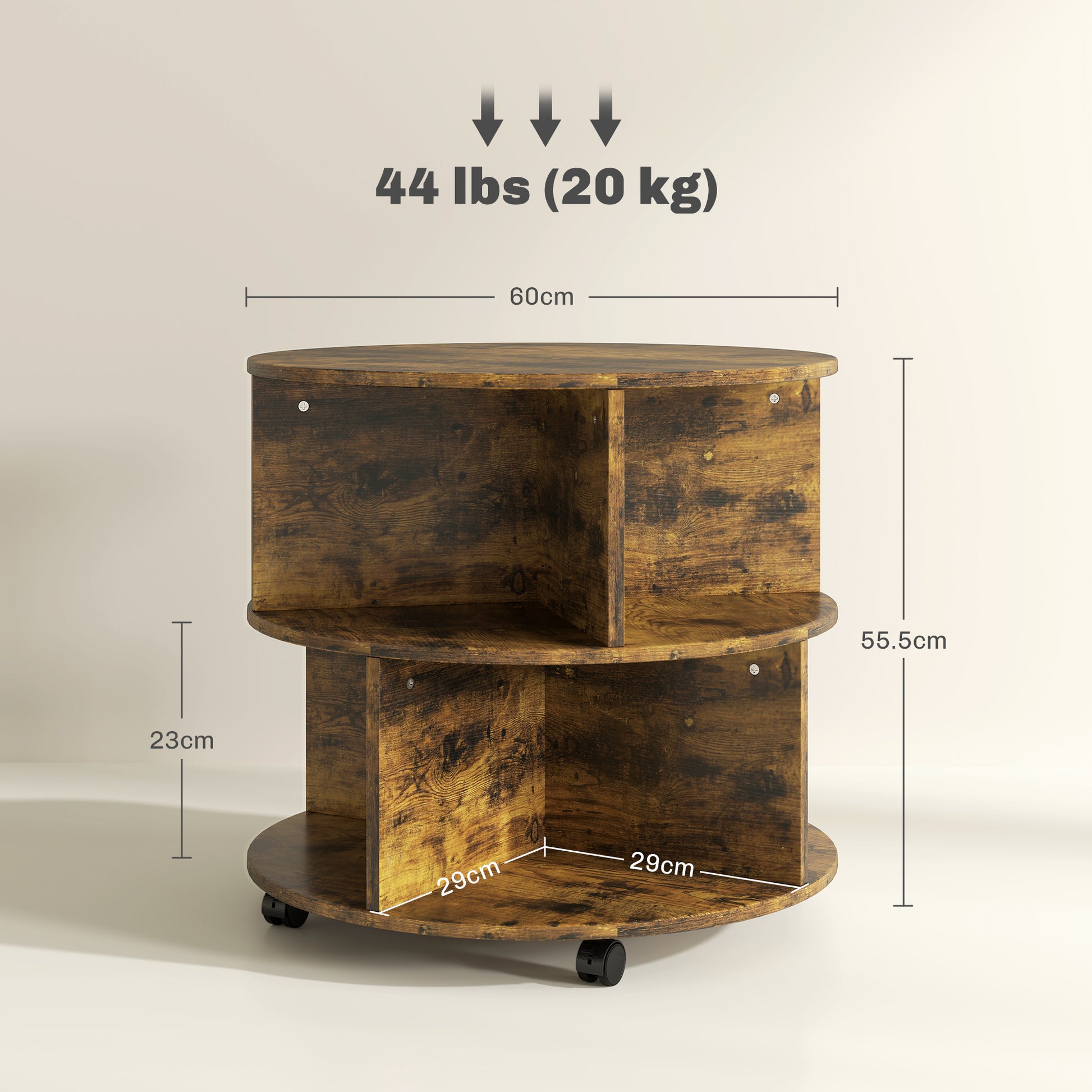 3 Tier round Coffee Table with Storage Shelves for Living Room