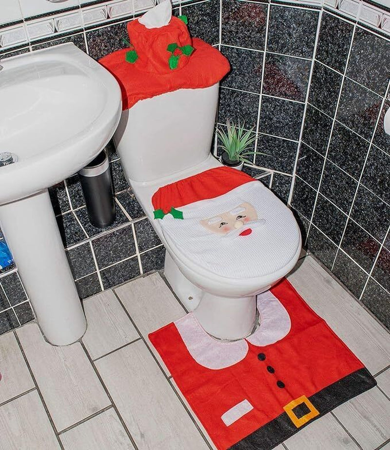 Christmas Xmas Decoration Toilet Seat Cover Set Santa, Elf, Reindeer, Snowman