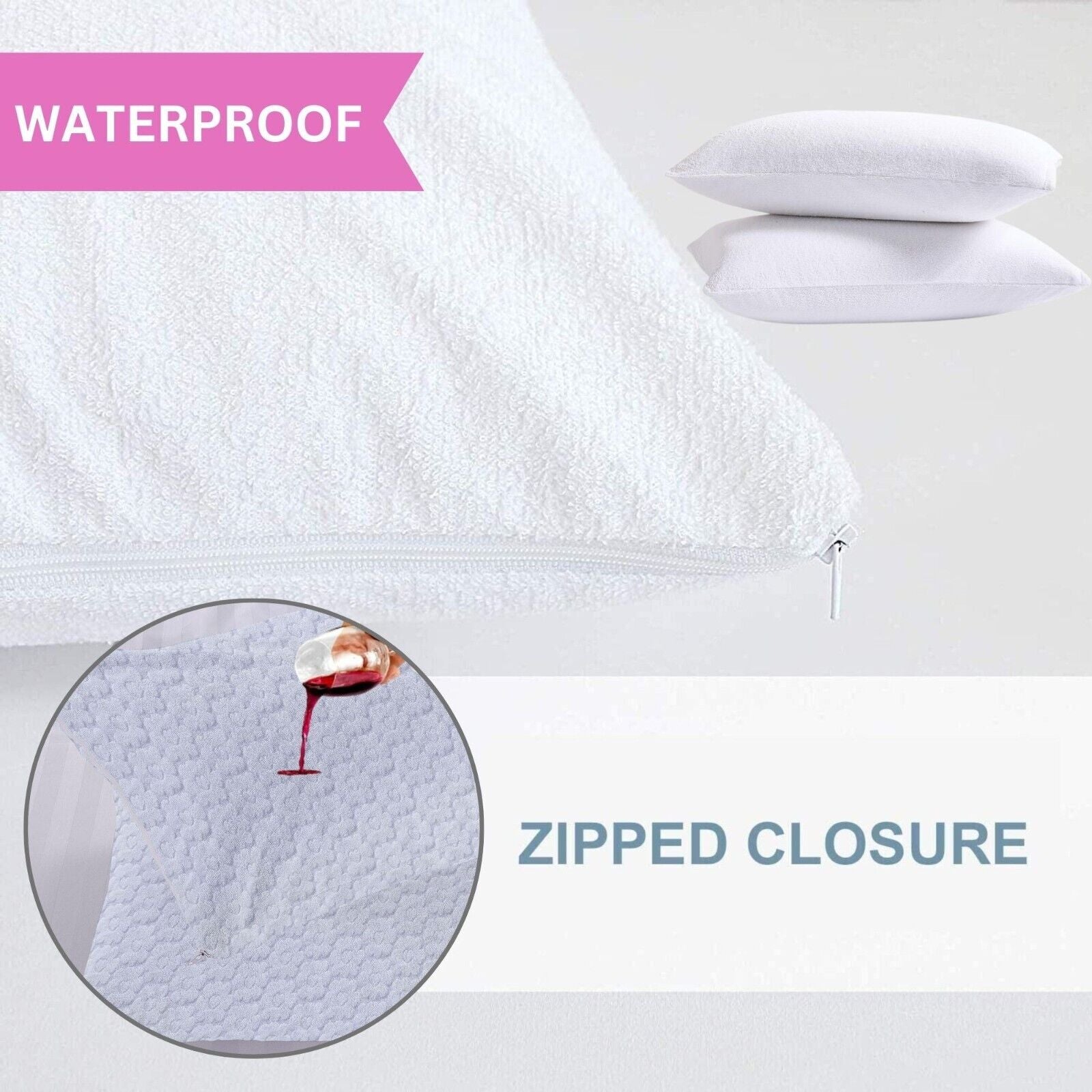 Pack of 4 Zipped WATERPROOF QUILTED Pillow Protectors Hypoallergenic Soft Covers