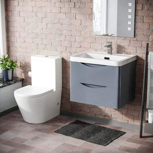 Merton Grey Basin Wall Hung Vanity Cabinet & Rimless Close Coupled Toilet