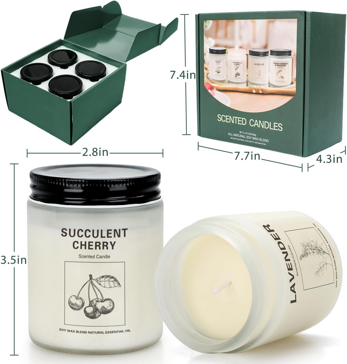 Candles | Candles for Home Scented | 2 Pack 7.1Oz Natural Soy Wax Aromatherapy Candles | over 120 Hours of Burn Time | Christmas Scented Candles Gifts Sets for Women | Apple Cinnamon Candles