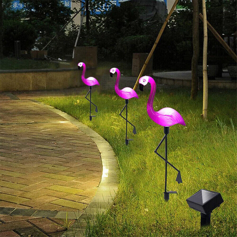 3Pcs LED Solar Flamingo Lights Outdoor Garden Lawn Lamp Stake Landscape Lighting
