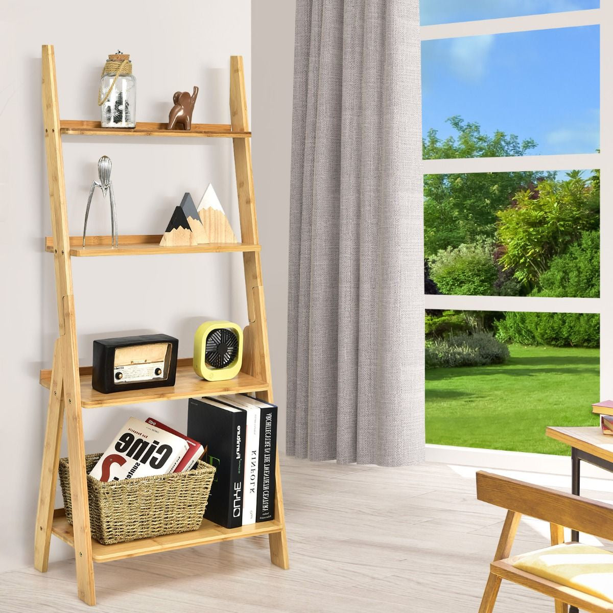 Bamboo Freestanding Decorative and Storage Shelf for Living Room Bedroom