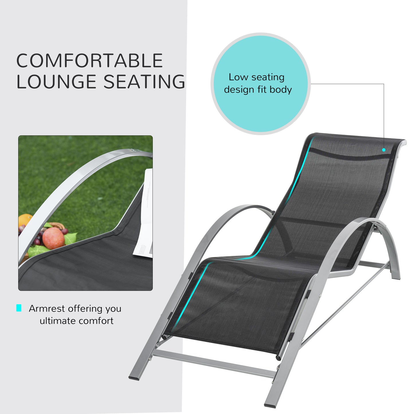3 Pieces Lounge Chair Set Garden Recliner Chair with Coffee Table for Patio