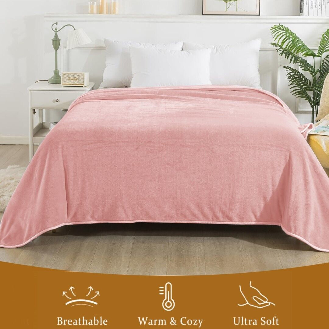 Large Fleece Blanket Throw Reversible Soft Warm Bed Sofa Blanket Double & King