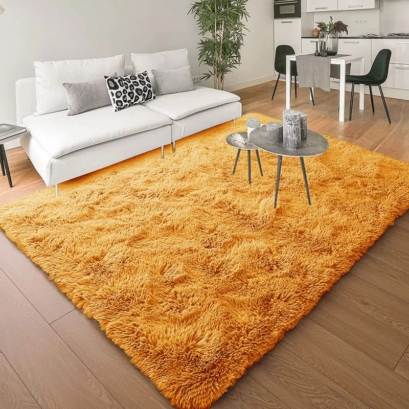 Alexxys Fluffy Thin Deep Pile Living Room Area Rug