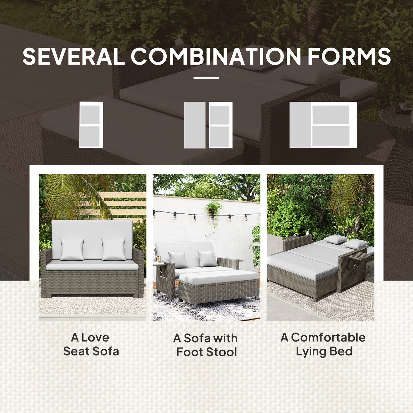 Garden Rattan Furniture Set 2 Seater Patio Sun Lounger Daybed Sunbed