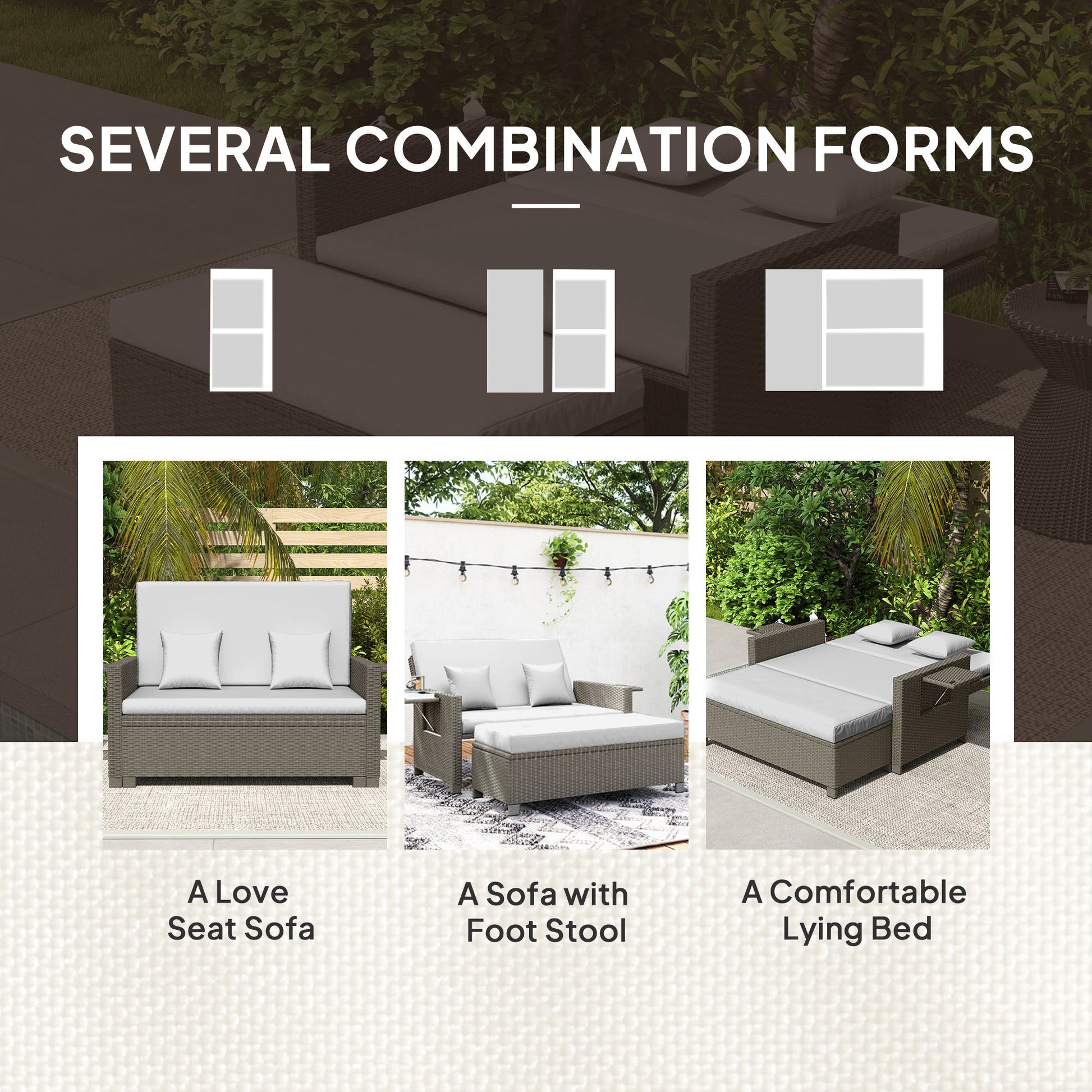 Garden Rattan Furniture Set 2 Seater Patio Sun Lounger Daybed Sunbed